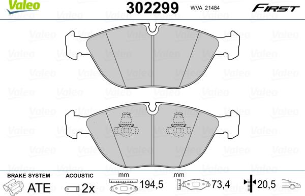 Valeo 302299 - Комплект спирачно феродо, дискови спирачки vvparts.bg