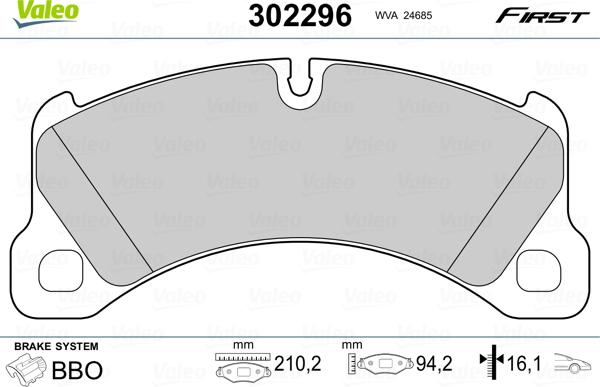 Valeo 302296 - Комплект спирачно феродо, дискови спирачки vvparts.bg