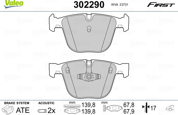 Valeo 302290 - Комплект спирачно феродо, дискови спирачки vvparts.bg