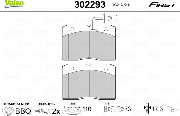 Valeo 302293 - Комплект спирачно феродо, дискови спирачки vvparts.bg