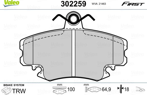 Valeo 302259 - Комплект спирачно феродо, дискови спирачки vvparts.bg