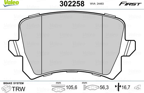 Valeo 302258 - Комплект спирачно феродо, дискови спирачки vvparts.bg