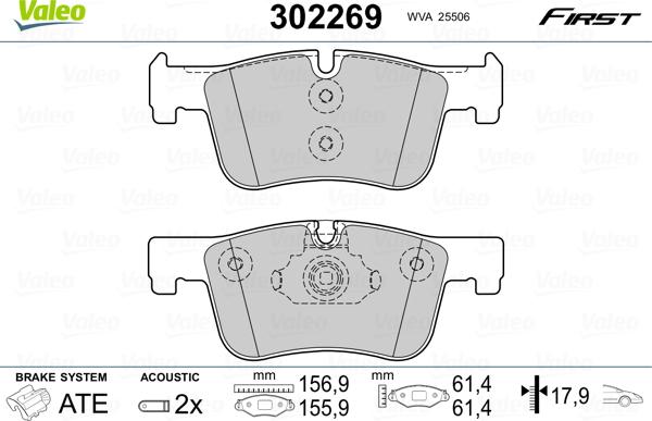 Valeo 302269 - Комплект спирачно феродо, дискови спирачки vvparts.bg