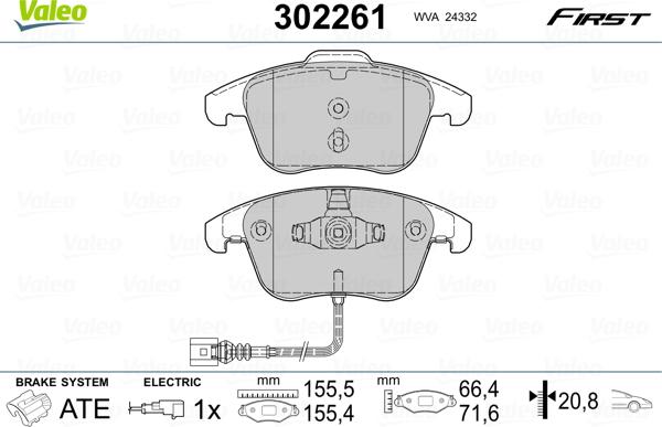 Valeo 302261 - Комплект спирачно феродо, дискови спирачки vvparts.bg