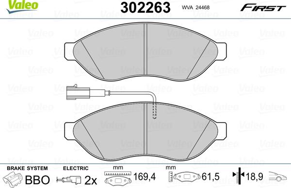 Valeo 302263 - Комплект спирачно феродо, дискови спирачки vvparts.bg