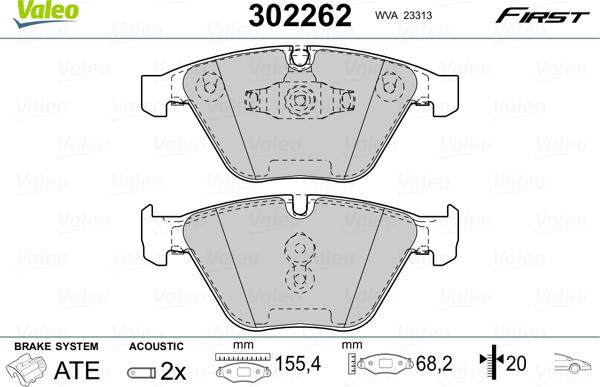 Valeo 302262 - Комплект спирачно феродо, дискови спирачки vvparts.bg