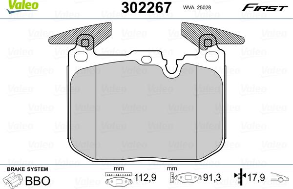 Valeo 302267 - Комплект спирачно феродо, дискови спирачки vvparts.bg