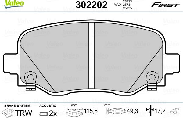 Valeo 302202 - Комплект спирачно феродо, дискови спирачки vvparts.bg