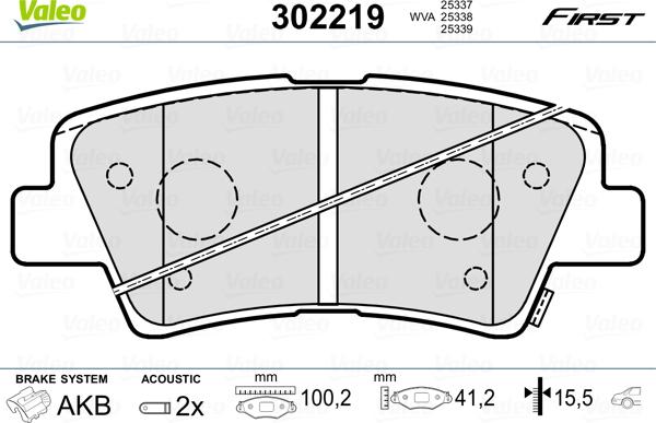 Valeo 302219 - Комплект спирачно феродо, дискови спирачки vvparts.bg