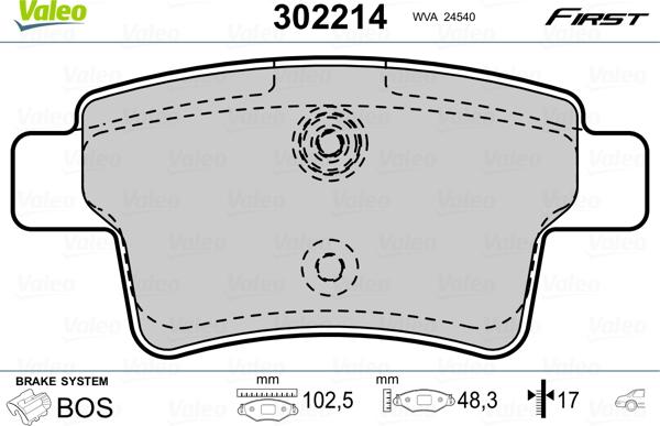 Valeo 302214 - Комплект спирачно феродо, дискови спирачки vvparts.bg