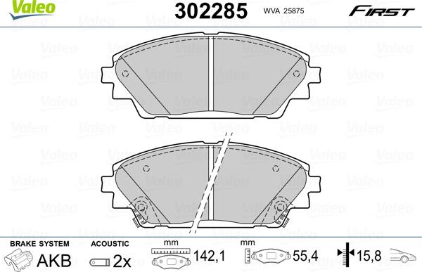 Valeo 302285 - Комплект спирачно феродо, дискови спирачки vvparts.bg