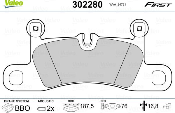 Valeo 302280 - Комплект спирачно феродо, дискови спирачки vvparts.bg