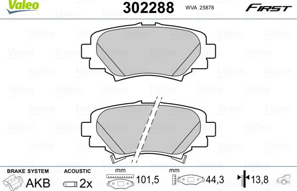 Valeo 302288 - Комплект спирачно феродо, дискови спирачки vvparts.bg