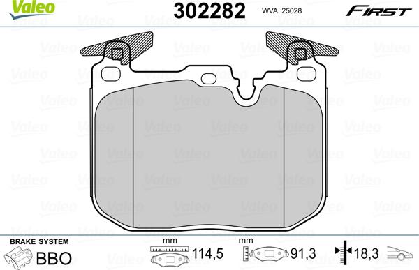 Valeo 302282 - Комплект спирачно феродо, дискови спирачки vvparts.bg