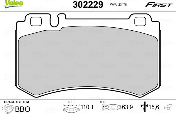 Valeo 302229 - Комплект спирачно феродо, дискови спирачки vvparts.bg