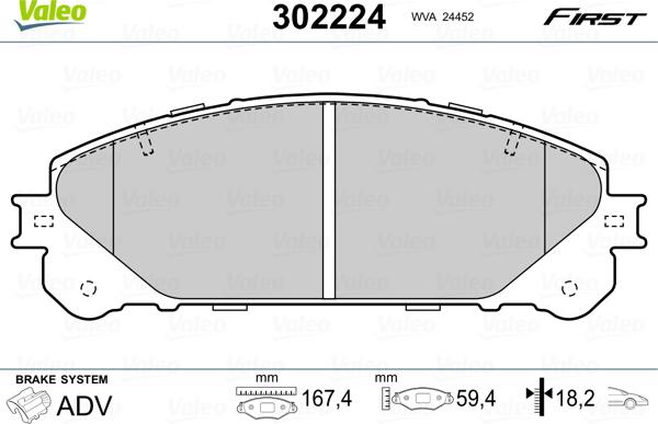 Valeo 302224 - Комплект спирачно феродо, дискови спирачки vvparts.bg