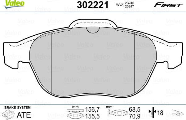 Valeo 302221 - Комплект спирачно феродо, дискови спирачки vvparts.bg