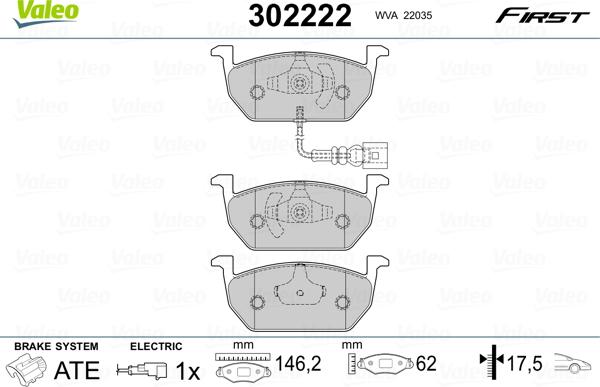 Valeo 302222 - Комплект спирачно феродо, дискови спирачки vvparts.bg