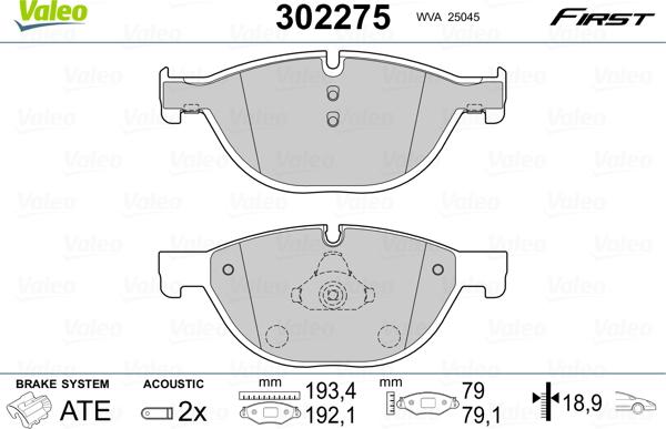 Valeo 302275 - Комплект спирачно феродо, дискови спирачки vvparts.bg