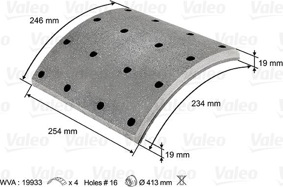 Valeo 219933 - Комплект феродо за накладки, барабанни спирачки vvparts.bg