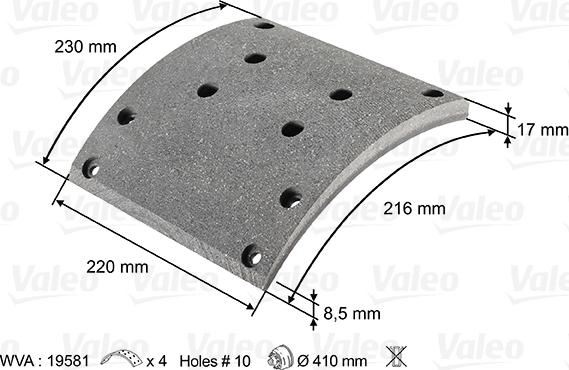 Valeo 219800 - Комплект феродо за накладки, барабанни спирачки vvparts.bg