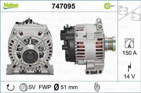 Valeo 747095 - Генератор vvparts.bg