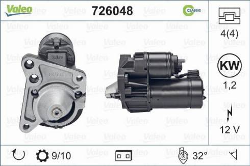 Valeo 726048 - Стартер vvparts.bg