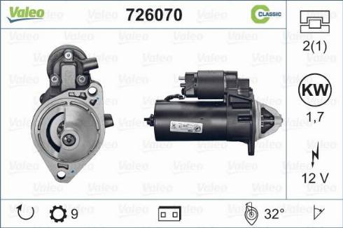 Valeo 726070 - Стартер vvparts.bg