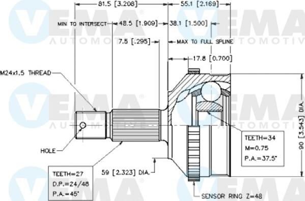 VEMA 18556 - Каре комплект, полуоска vvparts.bg