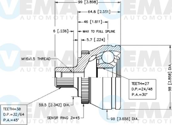 VEMA 18550 - Каре комплект, полуоска vvparts.bg