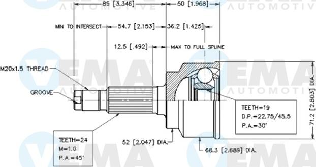 VEMA 18634 - Каре комплект, полуоска vvparts.bg