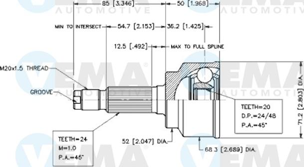 VEMA 18635 - Каре комплект, полуоска vvparts.bg