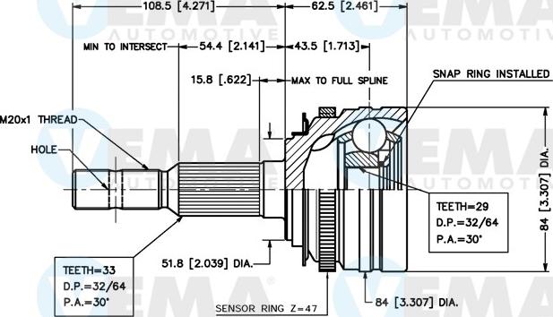 VEMA 18636 - Каре комплект, полуоска vvparts.bg