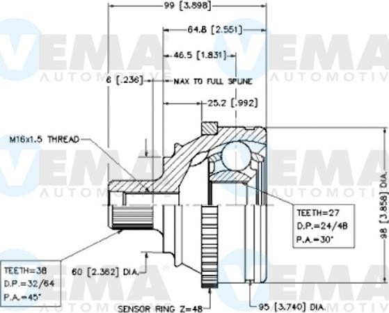 VEMA 18633 - Каре комплект, полуоска vvparts.bg