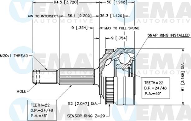 VEMA 18624 - Каре комплект, полуоска vvparts.bg