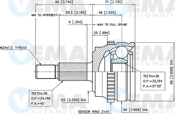 VEMA 18814 - Каре комплект, полуоска vvparts.bg