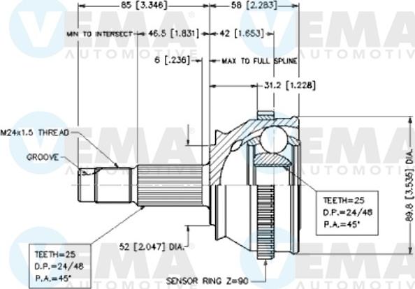 VEMA 18259 - Каре комплект, полуоска vvparts.bg