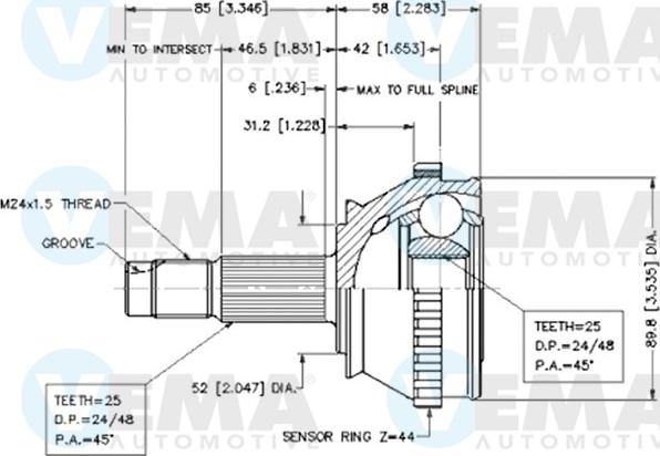 VEMA 18252 - Каре комплект, полуоска vvparts.bg