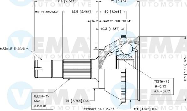 VEMA 18263 - Каре комплект, полуоска vvparts.bg