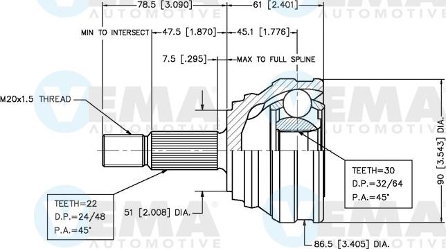 VEMA 18234 - Каре комплект, полуоска vvparts.bg