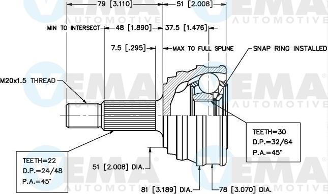 VEMA 18230 - Каре комплект, полуоска vvparts.bg