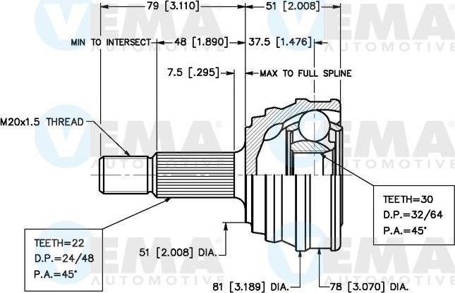 VEMA 18232 - Каре комплект, полуоска vvparts.bg