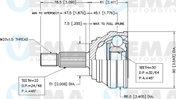 VEMA 18237 - Каре комплект, полуоска vvparts.bg