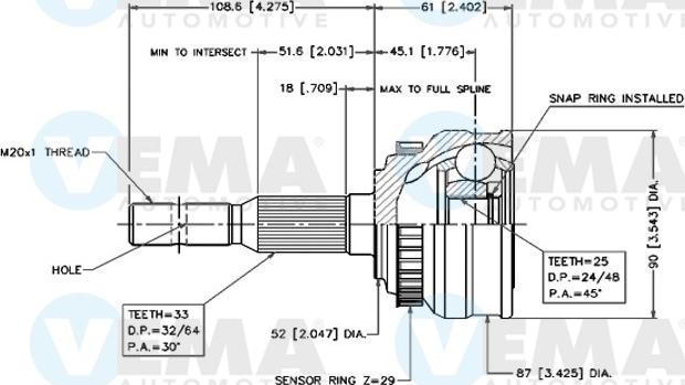 VEMA 18224 - Каре комплект, полуоска vvparts.bg