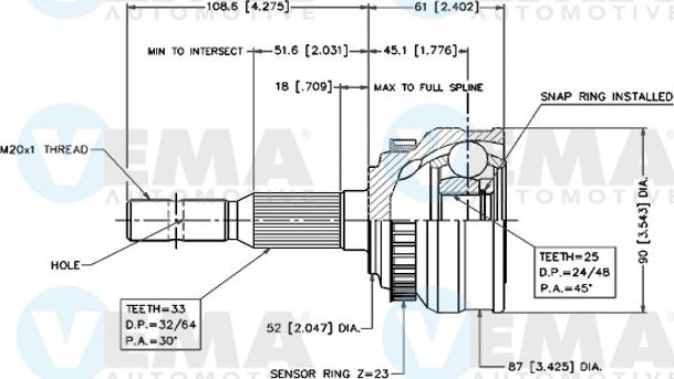 VEMA 18225 - Каре комплект, полуоска vvparts.bg