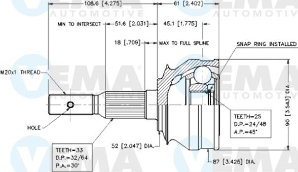 VEMA 18220 - Каре комплект, полуоска vvparts.bg