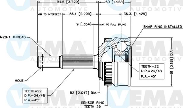 VEMA 18221 - Каре комплект, полуоска vvparts.bg