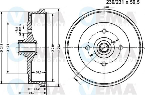 VEMA 800971 - Спирачен барабан vvparts.bg