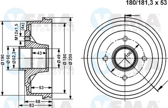 VEMA 800834 - Спирачен барабан vvparts.bg