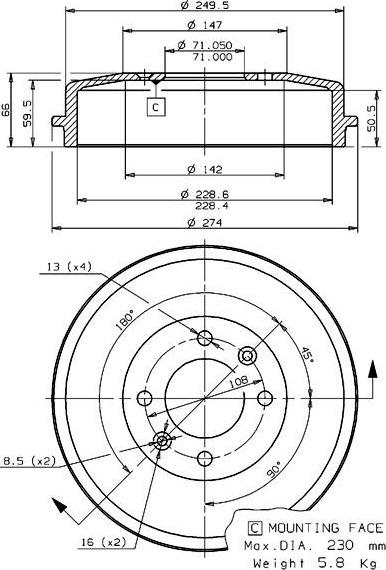 Villar 627.0042 - Спирачен барабан vvparts.bg